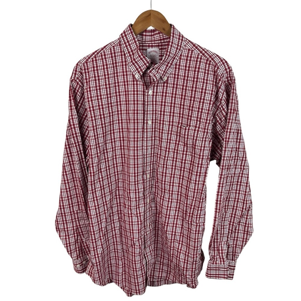 BF867 Men’s Brooks Brothers Non Iron Plaid Preppy Button Down Shirt L